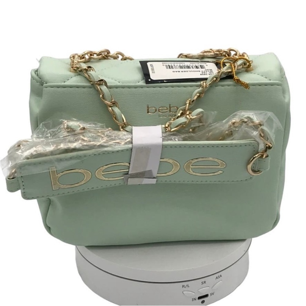 bebe Mint Green Quilted Shoulder Bag with Gold Accents - Picture 3 of 9